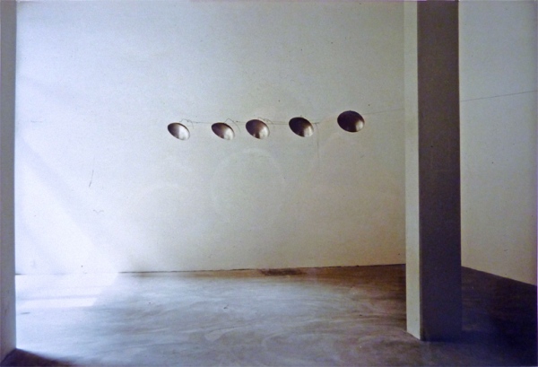 &amp;nbsp;Gallery Hooghuis Arnhem. Steel bowls, diameter 36 cm, silver inlay. 1 of 4 series of 5 bowls.1989